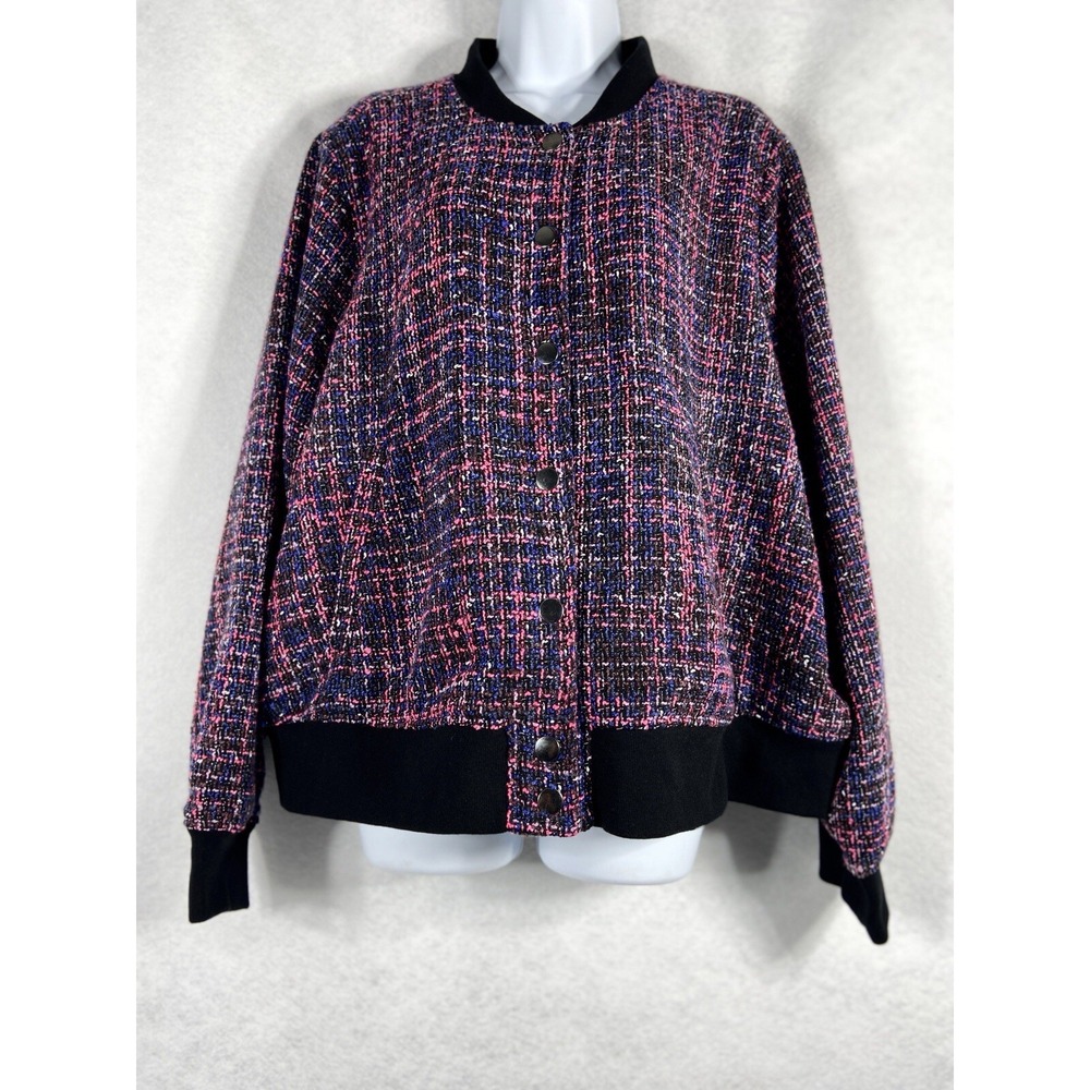 Torrid Varsity Bomber Jacket Women's 3 US 3X Black Purple Tweed Snap New
